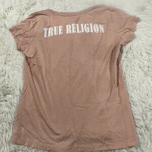 True Religion women pink v neck Tee M short sleeve logo city